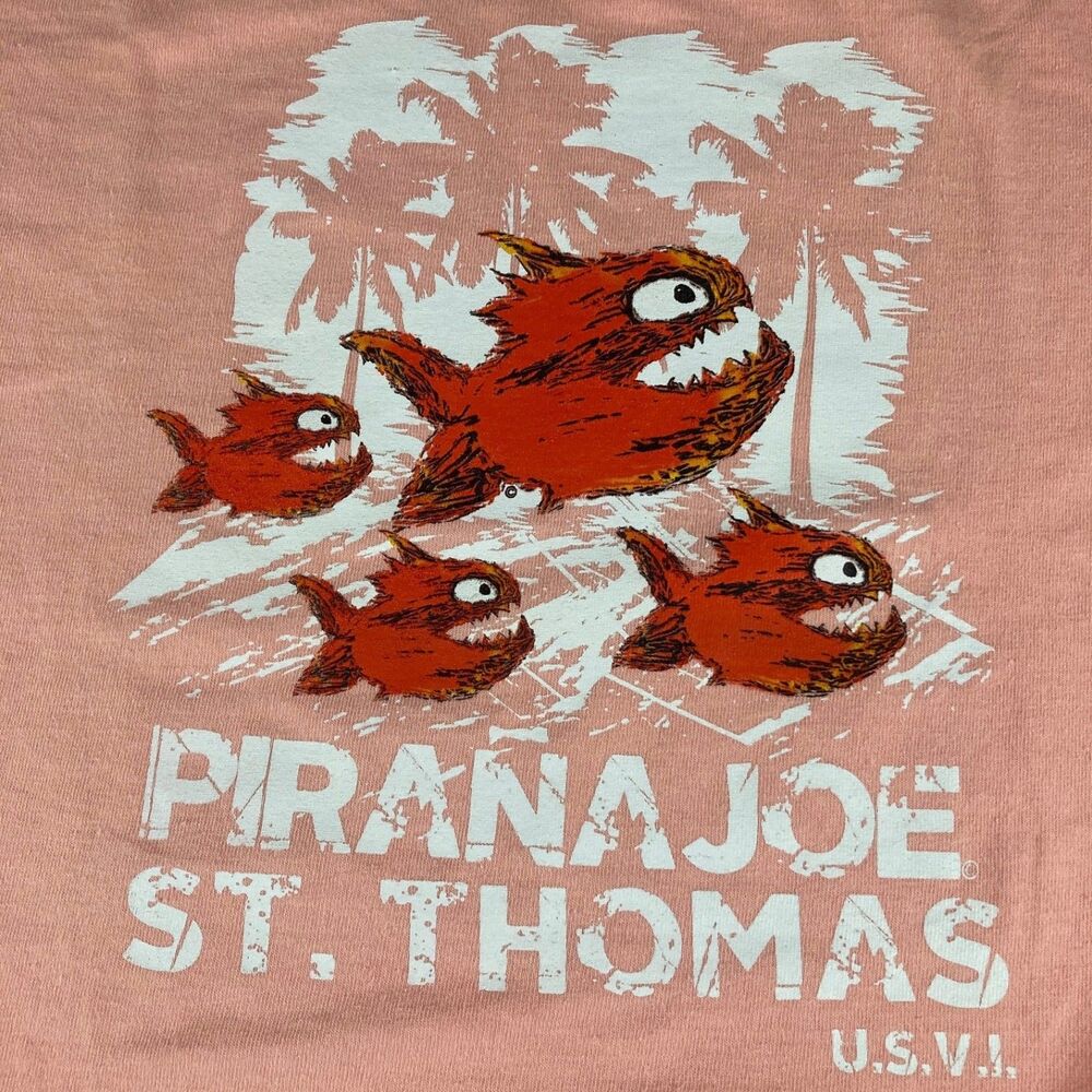 Piranha Joe St Thomas USVI T Shirt Mens Large NWT Pink Fish Graphic Caribbean
